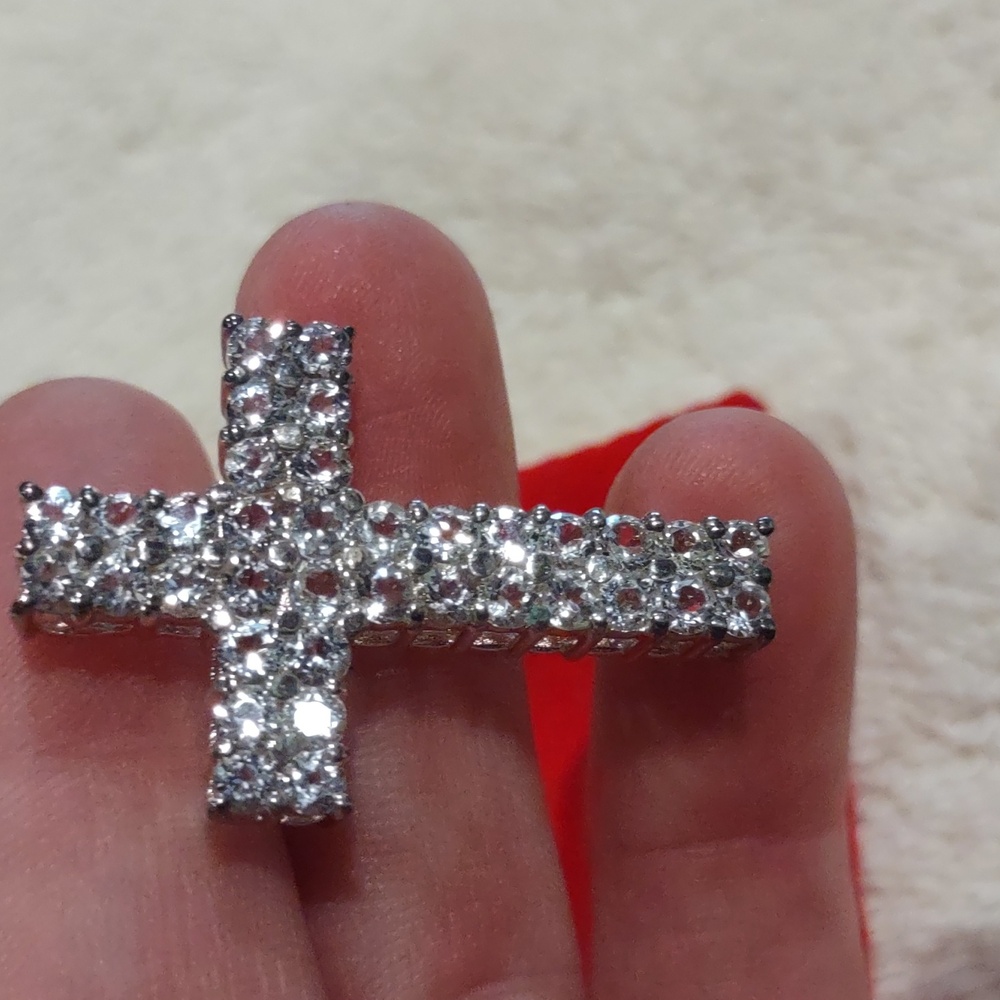White Topaz Cross Pendant Set In Sterling Silver